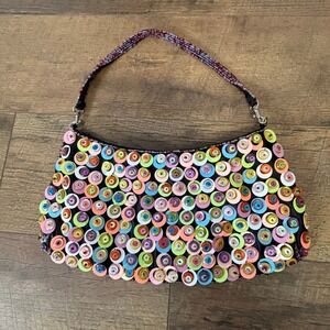 Funky Beaded Button Shoulder Bag Multi Color Boho Chic